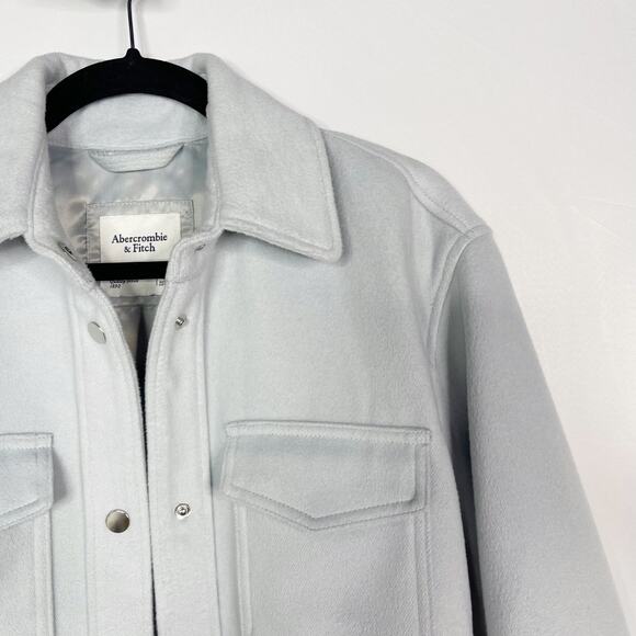 Abercrombie and Fitch Womens Small S Light Blue Gray Cozy Shacket Snap Button - Picture 3 of 10